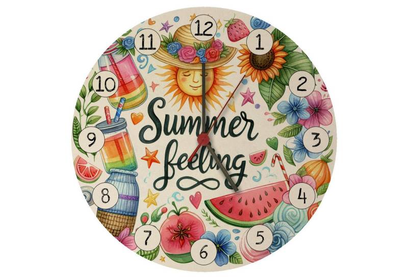 speecheese Wanduhr Sonne und Sommer Wanduhr aus MDF mit Spruch Summer feeling von speecheese