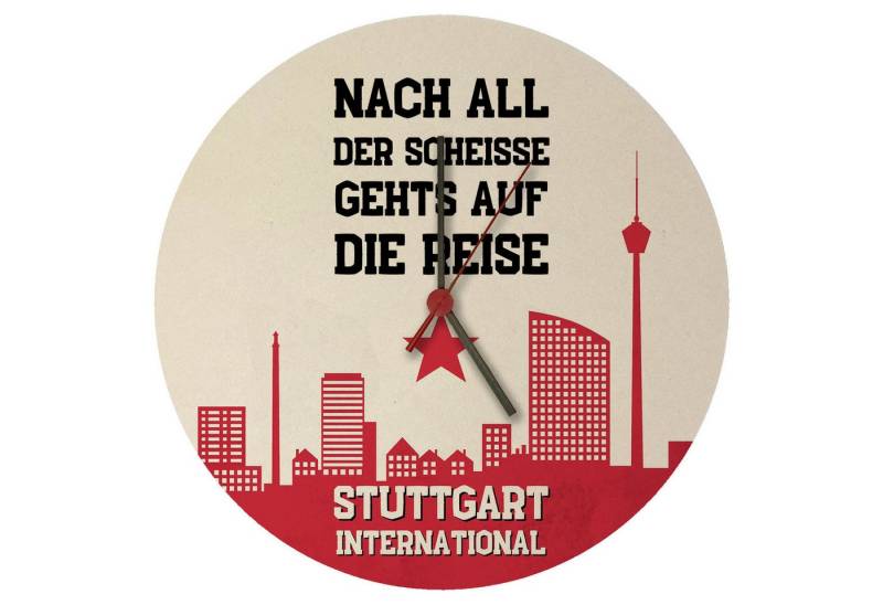 speecheese Wanduhr Stuttgart Europapokal Wanduhr aus MDF mit Spruch International von speecheese