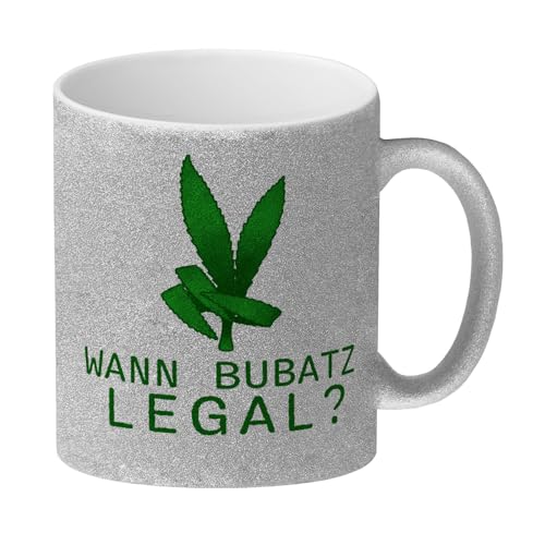 Wann Bubatz legal Glitzer-Kaffeebecher mit Graspflanze witzige Tasse für die Legalisierung von Cannabis Geschenk Glitzer-Glitzer-Kaffeebecher Jeder, der die politische Entwicklung von speecheese