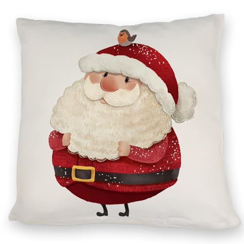 speecheese Weihnachtsmann und Rotkehlchen Kissen mit weißem Hintergrund EIN bequemes DekoKissen für die kalten Wintermonate Weihnachten Nikolaus Wald Santa Schnee Sofa Frauen niedlich dick von speecheese