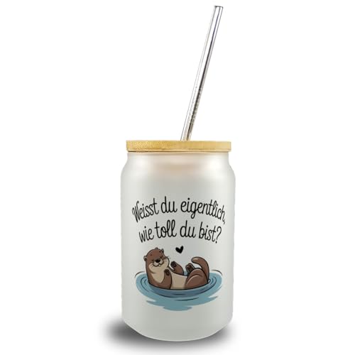 speecheese Weisst du eigentlich, wie toll du bist? Trinkglas mit Bambusdeckel mit Otter Lustiges Otter-Glas für Tierfreunde und humorvolle Momente von speecheese