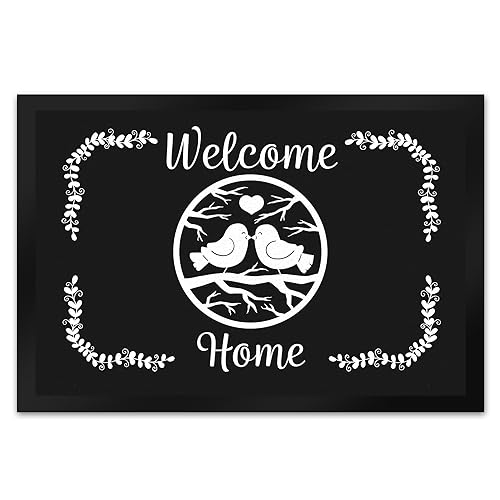 speecheese Welcome Home Fußmatte XL in 40x60 cm mit niedlichen Vögeln in schwarz als schöne Frühling oder Osterdekoration für Haus und Garten um alle Gäste willkommen zu heißen von speecheese
