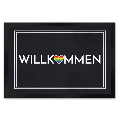 speecheese Willkommen Fußmatte XL in 40x60 cm mit Buntem Regenbogen-Herz Symbol der Schwulen- und Lesbenbewegung Stolz Gleichberechtigung Freiheit von speecheese