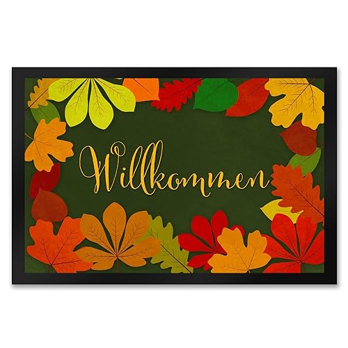 speecheese Willkommen Herbst Fußmatte XXL in 50x75 cm mit Laubkranz als hübsche Herbstdekoration für die Eingangstür um die Besucher im Herbst herzlich Willkommen zu heißen von speecheese