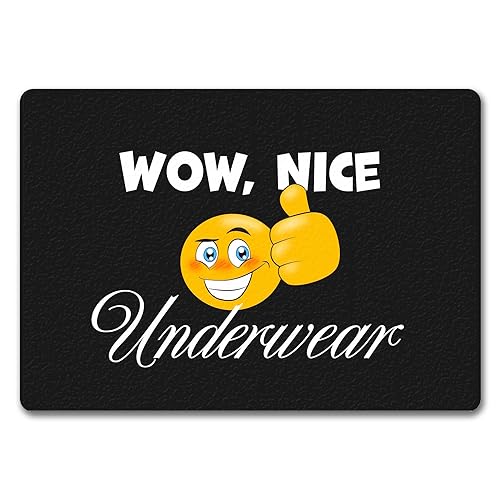 speecheese Wow, Nice Underwear Fußmatte in 35x50 cm ohne Rand mit grinsendem Emoticon als lustige Geschenkidee für Männer-WGs und Männerhöhlen von speecheese