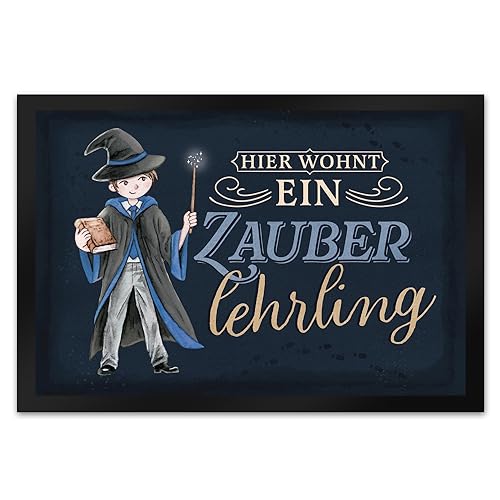 speecheese Zauberlehrling Fußmatte XL in 40x60 cm mit Zauberschüler in blau mit dunklem Hintergrund EIN bunter Türvorleger für die Eingangstür Fußabtreter Zauberer Türmatte Fußabstreifer Haus von speecheese