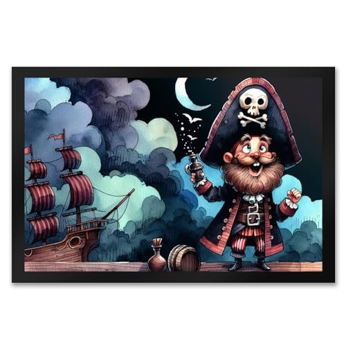 lustiger Pirat Fußmatte XXL in 50x75 cm Humorvoll Komisch Seeräuber Design Lächelnder Freibeuter Kapitän Lustiger Pirat als Willkommensgruß von speecheese