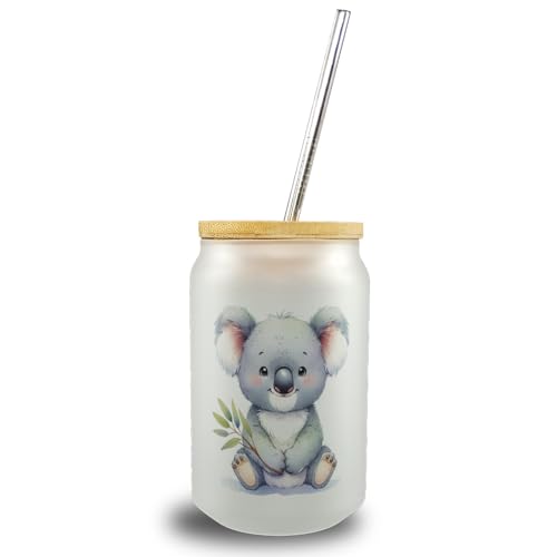 sitzender Koala Trinkglas mit Bambusdeckel Niedliches Sitzender Koala Trinkglas mit Bambusdeckel Süßes Tier-Design Beuteltier aus Australien Fauna Liebhaber von speecheese