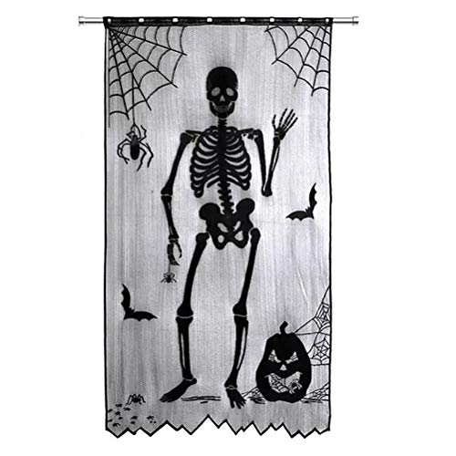 spier Halloween-Spitzen-Vorhang – Halloween Tür Fenster Dekor Schwarz Skelett Vorhang für Home Mottoparty von spier