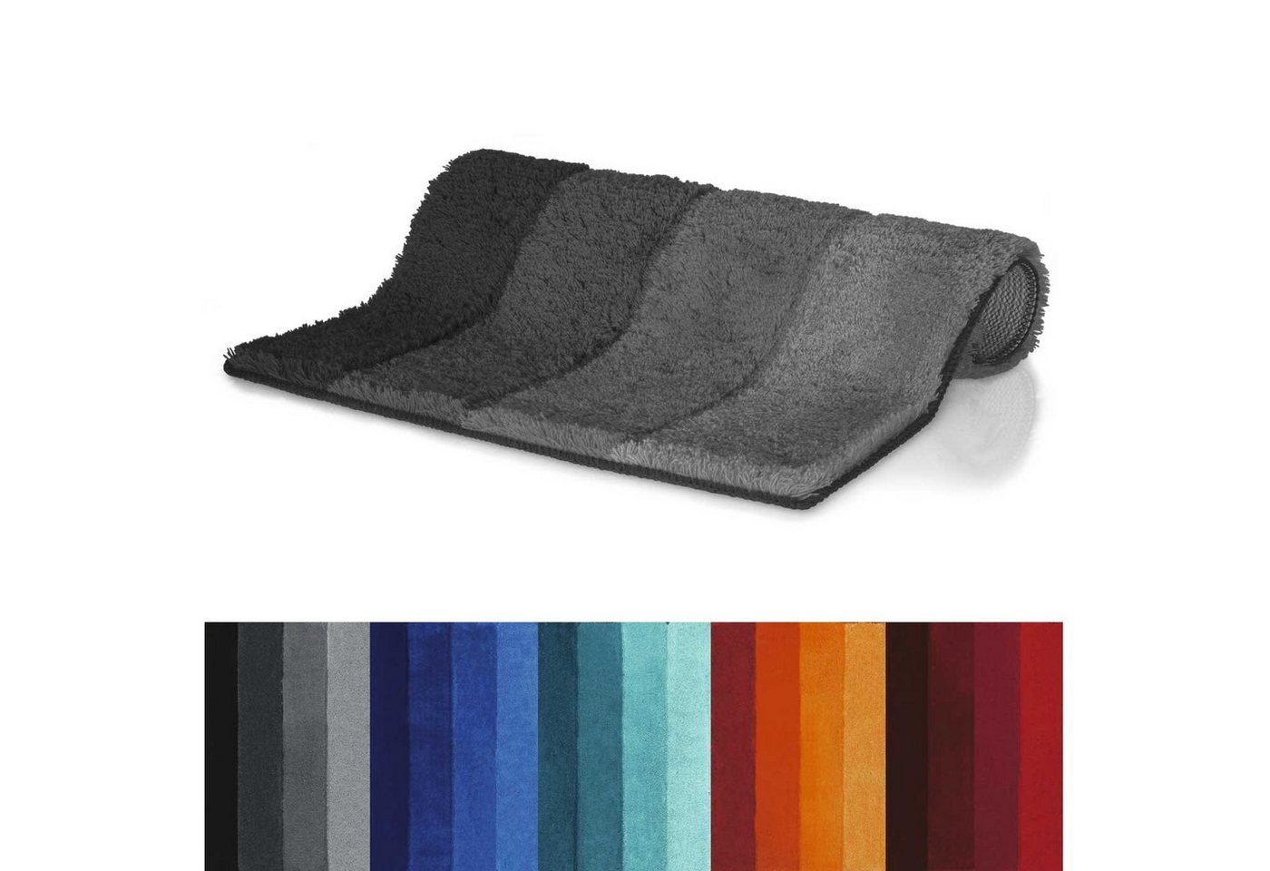 Badematte FOUR spirella, Höhe 25 mm, Badteppich Hochflor 20-25 mm, 90% Polyester, 10% Acryl, Anti-Rutsch Beschichtung, Für Fussbodenheizung geeignet, Waschbar 40°, Schnelltrocknend, 90% Polyester, 10% Acryl, rechteckig von spirella