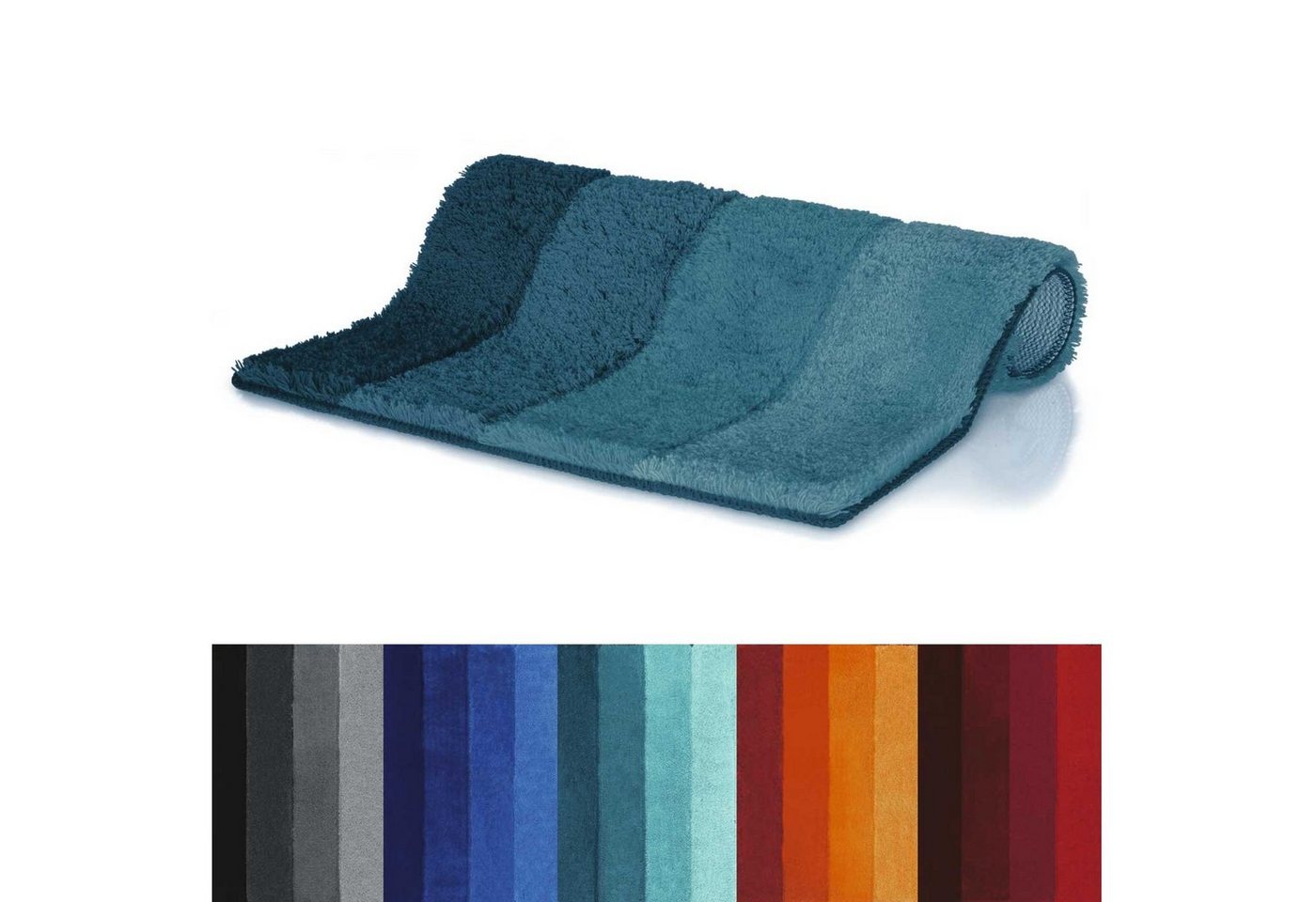 Badematte FOUR spirella, Höhe 25 mm, Badteppich Hochflor 20-25 mm, 90% Polyester, 10% Acryl, Anti-Rutsch Beschichtung, Für Fussbodenheizung geeignet, Waschbar 40°, Schnelltrocknend, 90% Polyester, 10% Acryl, rechteckig von spirella