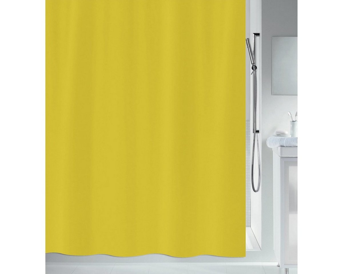 spirella Duschvorhang ATLAS Breite 180 cm, Premium Textil-Duschvorhang, 100% Polyester, wasserabweisend, Anti-Schimmel-Effekt, waschbar 40°, uni, Farbe gelb, Größe 180 x 200 cm von spirella