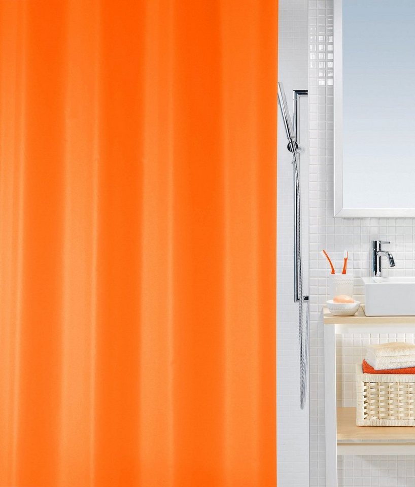spirella Duschvorhang ATLAS Breite 180 cm, Premium Textil-Duschvorhang, 100% Polyester, wasserabweisend, Anti-Schimmel-Effekt, waschbar 40°, uni, Farbe orange, Größe 180 x 200 cm von spirella