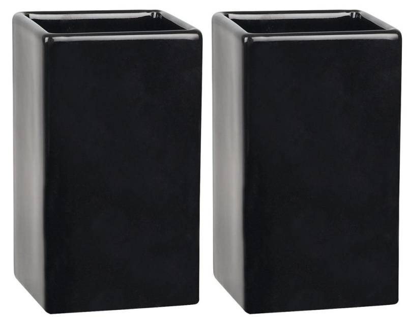 spirella Zahnputzbecher QUADRO, (Spar-Set, 2-St), ** 2 Stk. ** Zahnbecher, stilvoll klassisches Design, glänzendes Finish, Steingut schwarz von spirella