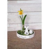 Kerzenteller "Liebe Ostergrüße" | Mini-Vase Scandi Weiß Grau Raysin von spontankreARTiv