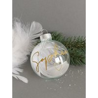 Personalisierte Weihnachtskugeln | Mit Namen Wunschname Echtglas Klar Christbaumkugel Weihnachtskugel Mit Feder von spontankreARTiv
