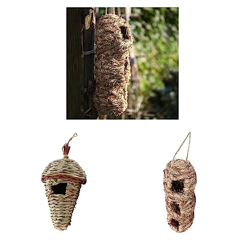 2 x handgewebtes Stroh-Vogelnest Haus Schlüpfen Brutgras Höhle für Papageien Vögel Outdoor Garten Dekoration von sporful