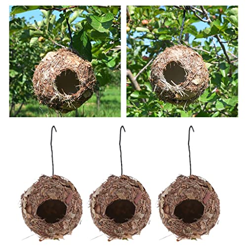 3 Stück Vintage Retro handgefertigtes Strohgras Vogelhaus Nest für Kanarienvögel Nymphensittiche Schlüpfen Bruthöhle Käfig Bett von sporful