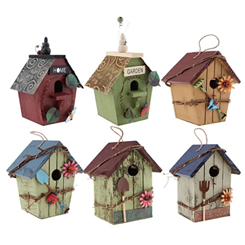 6 Stück Landhäuser, Holz, Vogelhaus, hängend, Gartendekor-Set von sporful