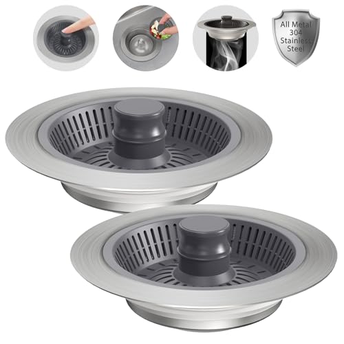 Abflusssieb für Küchenspüle, Edelstahl, 3-in-1-Stopfen, Anti-Verstopfungskorb, geruchshemmende Abflussabdeckung für US-Standard 8,9 cm Spüle, 2 Stück (Chrom, Acrylnitril-Butadien-Styrol (ABS)) von sporful