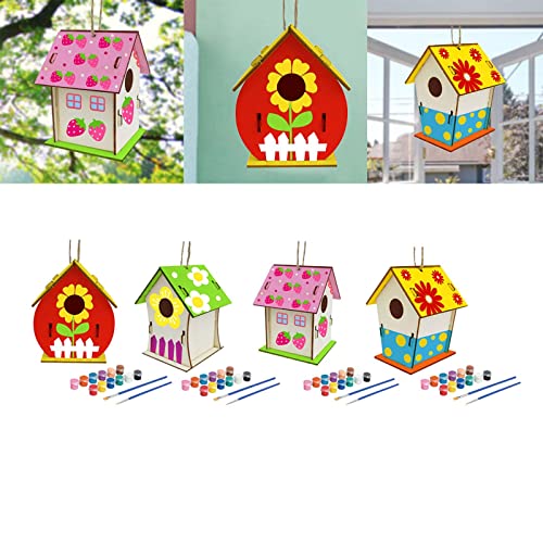 DIY Vogelhaus-Set aus Holz - 4 unlackierte Vogelhäuser mit Farben und Pinseln für Kinder Bastelset Gartendekoration von sporful