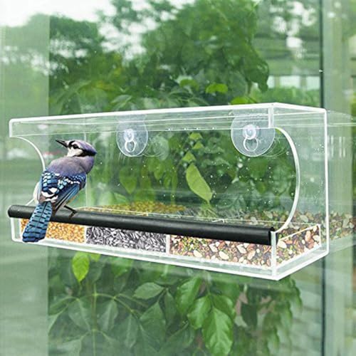 Fenster-Vogelfutterstation mit 3 starken Saugnäpfen, klare Acryl-Samschale für den Außen- und Innenbereich von sporful