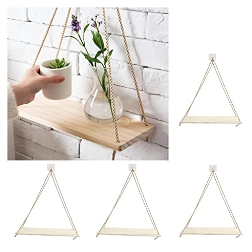 Hängeseil Wandregale aus Holz, Blumentopfkorb, Ständer für Innen- und Außenbereich, 4 Stück von sporful