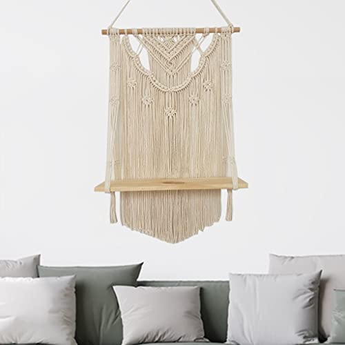 Makramee-gewebtes, rustikales schwebendes Regal, Wandteppich, Quaste, Wandbehang, Bücherregal, Boho-Dekor, 40 x 65 cm, Beige von sporful