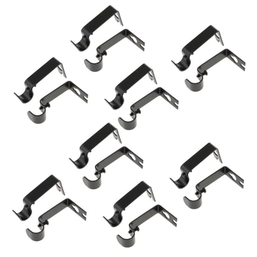 Set mit 16 verstellbaren Metall-Gardinenstangenhalterungen, robuste Wandhaken für Stangen bis 1,5 cm, Schwarz von sporful