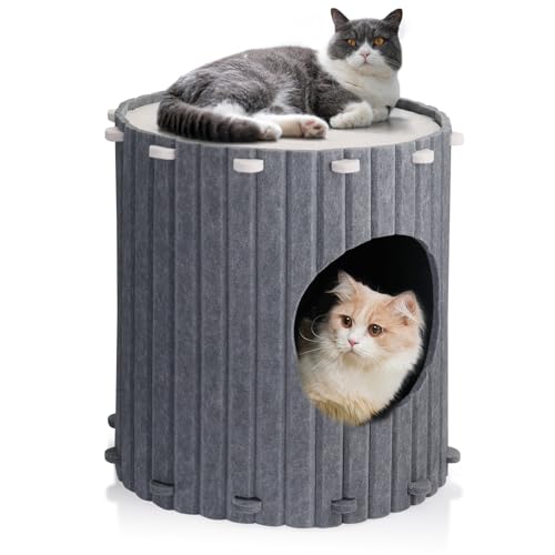 Sporful Überdachtes Katzenhaus - Faltbares Katzenmöbel mit Kratzunterlage und Versteckbett für Katzen und Kätzchen von sporful