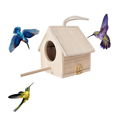 Unlackiertes Vogelhaus aus Holz mit Sitzstange zum Aufhängen Vogelkäfig Brutkasten Gartendekoration von sporful