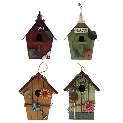 Vogelhaus aus Holz, zum Aufhängen, Vogelhaus, Gartendekoration, Set mit 4 bunten umweltfreundlichen Vogelhäusern, 4 Stück von sporful