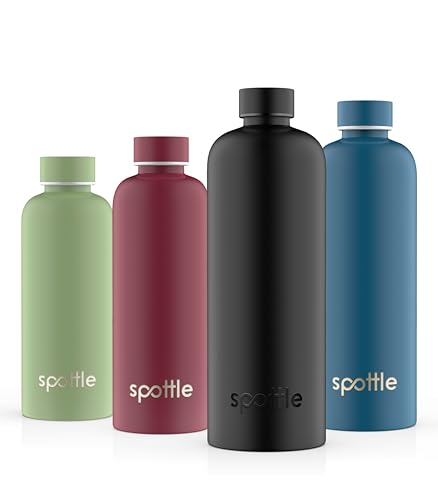spottle Edelstahl Trinkflasche 500 ml / 750 ml / 1 L / 1,5 L – Thermosflasche aus Metall, doppelwandig, vakuumisoliert, Kohlensäure geeignet, auslaufsicher, spülmaschinenfest (Schwarz, 1,5 Liter) von spottle