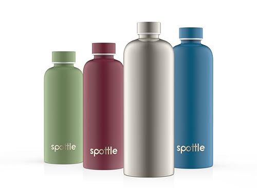 spottle Edelstahl Trinkflasche 500 ml / 750 ml / 1 L / 1,5 L – Thermosflasche aus Metall, doppelwandig, vakuumisoliert, Kohlensäure geeignet, auslaufsicher, spülmaschinenfest (Silver, 1 Liter) von spottle