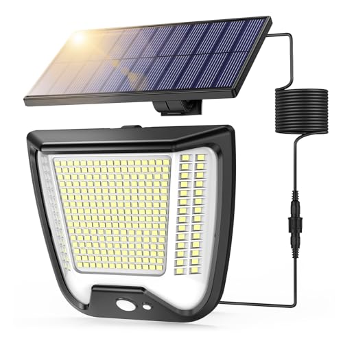 Solarlampen für Außen mit Bewegungsmelder LED Solarleuchte: 288 LED Solar Strahler Aussenleuchte 3 Modi Aussen Lampe Outdoor IP65 Wasserdichte Licht 270° Solarlampe Garten Wandleuchte Mit 5m Kabel von spqment