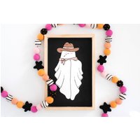 Handbemalter Schüchterner Cowboy Geist 20x30 cm Holzrahmen Halloween Wandbehang von squeezeandthankyou