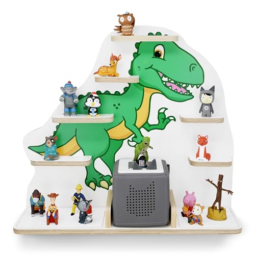 stadtecken Kinder Regal für Musikbox I Geeignet für die Toniebox und ca. 50 Tonies I Perfekte Aufbewahrung für Kinderzimmer I zum Aufstellen oder Aufhängen (T-Rex, Groß) von stadtecken