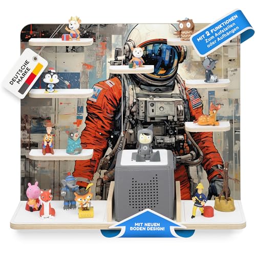 stadtecken Holzregal für Musikbox I Geeignet für die Toniebox und ca. 50 Tonies I Perfekte Tonie Aufbewahrung im Kinderzimmer I Zum Aufstellen oder Aufhängen I Astronaut, groß von stadtecken