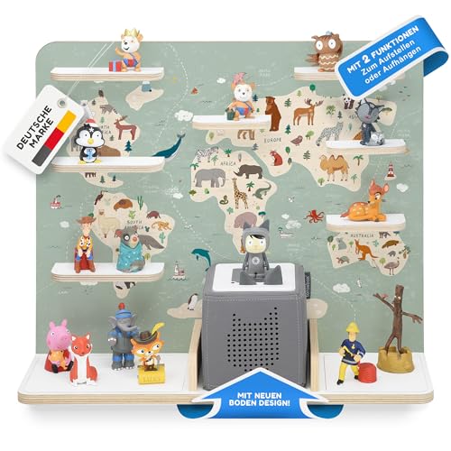 stadtecken Holzregal für Musikbox I Geeignet für die Toniebox und ca. 50 Tonies I Perfekte Tonie Aufbewahrung im Kinderzimmer I Zum Aufstellen oder Aufhängen I Atlas, groß von stadtecken