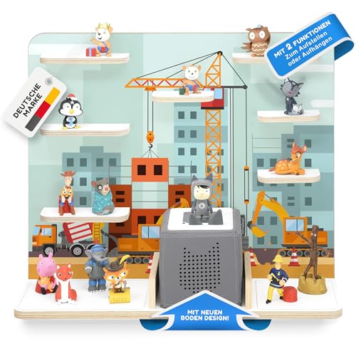 stadtecken Holzregal für Musikbox I Geeignet für die Toniebox und ca. 50 Tonies I Perfekte Tonie Aufbewahrung im Kinderzimmer I Zum Aufstellen oder Aufhängen I Baustelle, groß von stadtecken