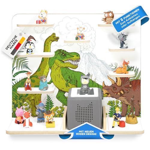 stadtecken Holzregal für Musikbox I Geeignet für die Toniebox und ca. 50 Tonies I Perfekte Tonie Aufbewahrung im Kinderzimmer I Zum Aufstellen oder Aufhängen I Dinosaurier, groß von stadtecken
