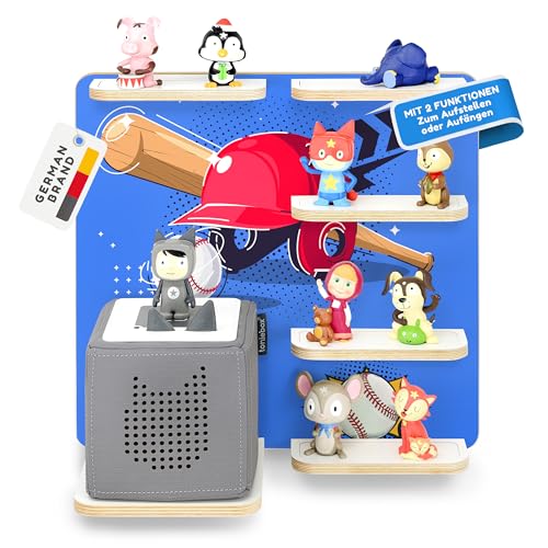 stadtecken Holzregal für Musikbox – Passend für Toniebox & ca. 40 Tonies | Perfekte Aufbewahrung fürs Kinderzimmer | Zum Aufhängen | Erweiterbar (Baseball) von stadtecken