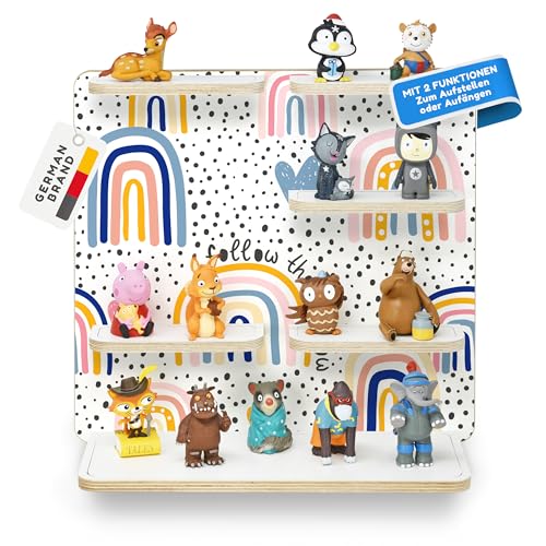 stadtecken Holzregal für Musikbox – Passend für Toniebox & ca. 40 Tonies | Perfekte Aufbewahrung fürs Kinderzimmer | Zum Aufhängen | Erweiterbar (Regenbogen ohne Musikbox) von stadtecken