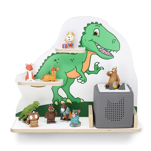 stadtecken Kinder Regal für Musikbox I Geeignet für die Toniebox und ca. 50 Tonies I Perfekte Aufbewahrung für Kinderzimmer I zum Aufstellen oder Aufhängen (T-Rex, Mittel) von stadtecken