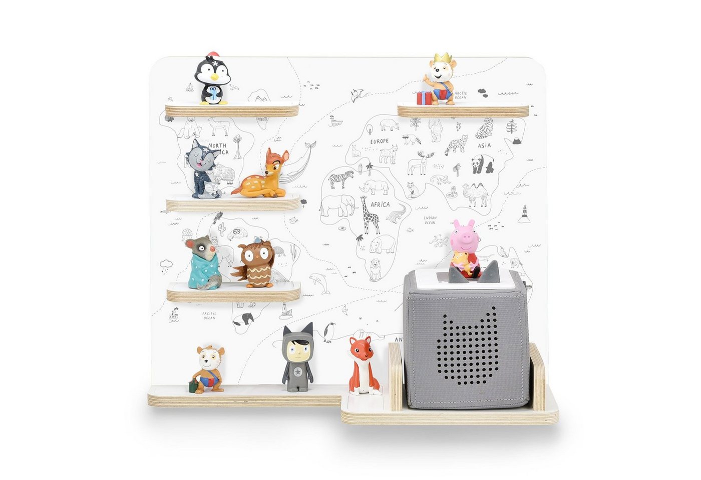 stadtecken Kinderregal mit schmalen Boden - geeignet für die Toniebox und Tonies, Bunte, verspielte Aufbewahrung für 35 Figuren, ideal fürs Kinderzimmer von stadtecken