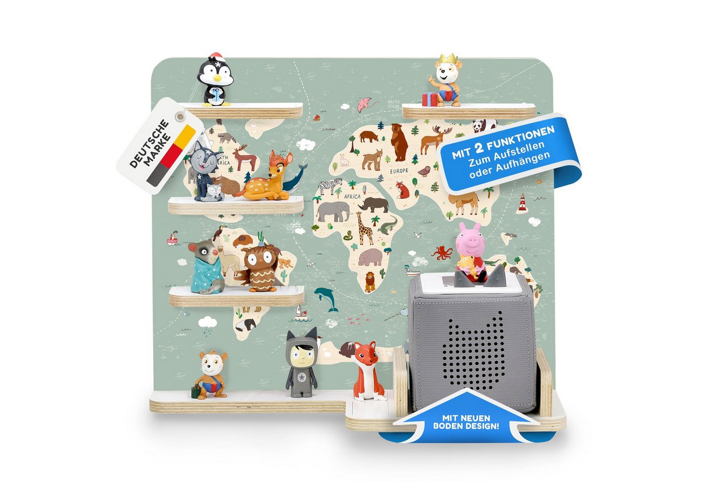 stadtecken Kinderregal mit schmalen Boden - geeignet für die Toniebox und Tonies, Bunte, verspielte Aufbewahrung für 35 Figuren, ideal fürs Kinderzimmer von stadtecken