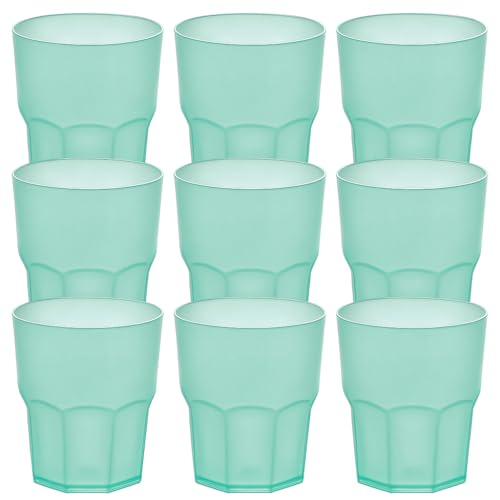 9x GLASSY CUP® 480 ml Grün Transparent – Bruchfester Kunststoffbecher im Glaslook – BPA-frei, spülmaschinenfest, wiederverwendbar – Ideal für Cocktail, Caipi, Party, Camping & Outdoor von stahl-design-tebart
