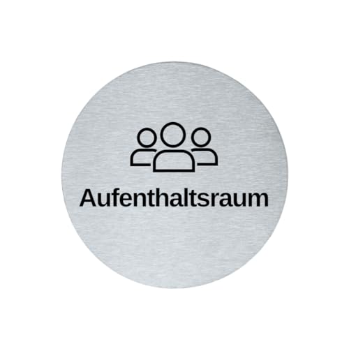 stahl-design-tebart Hinweisschild Piktogramm rund 7,5 cm Edelstahl selbstklebend 3M Klebefläche graviert Edeloptik elegante Beschilderung langlebig AUFENTHALTSRAUM- 7,5x7,5x0,1cm von stahl-design-tebart