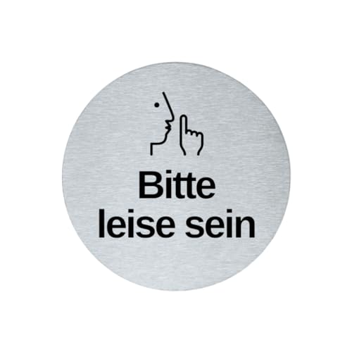 stahl-design-tebart Hinweisschild Piktogramm rund 7,5 cm Edelstahl selbstklebend 3M Klebefläche graviert Edeloptik elegante Beschilderung langlebig BITTE LEISE SEIN- 7,5x7,5x0,1cm von stahl-design-tebart