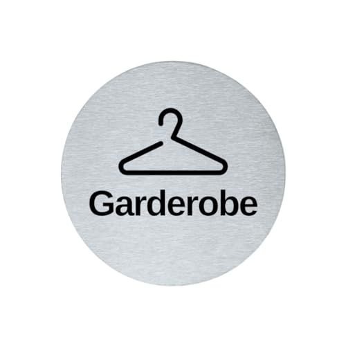 stahl-design-tebart Hinweisschild Piktogramm rund 7,5 cm Edelstahl selbstklebend 3M Klebefläche graviert Edeloptik elegante Beschilderung langlebig GARDEROBE- 7,5x7,5x0,1cm von stahl-design-tebart